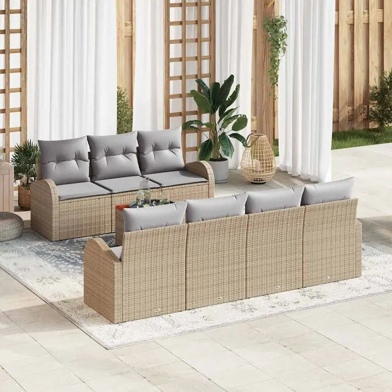 Conjunto de sofás de jardín 8 pcs Beige ratán sintético