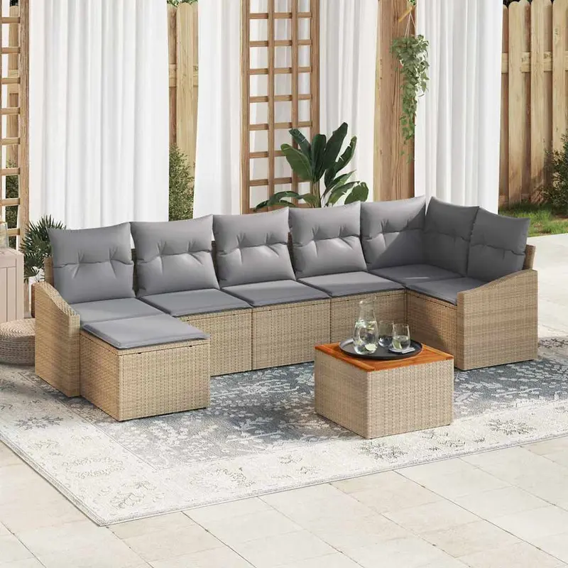 Conjunto de sofás de jardín 8 pcs Beige ratán sintético