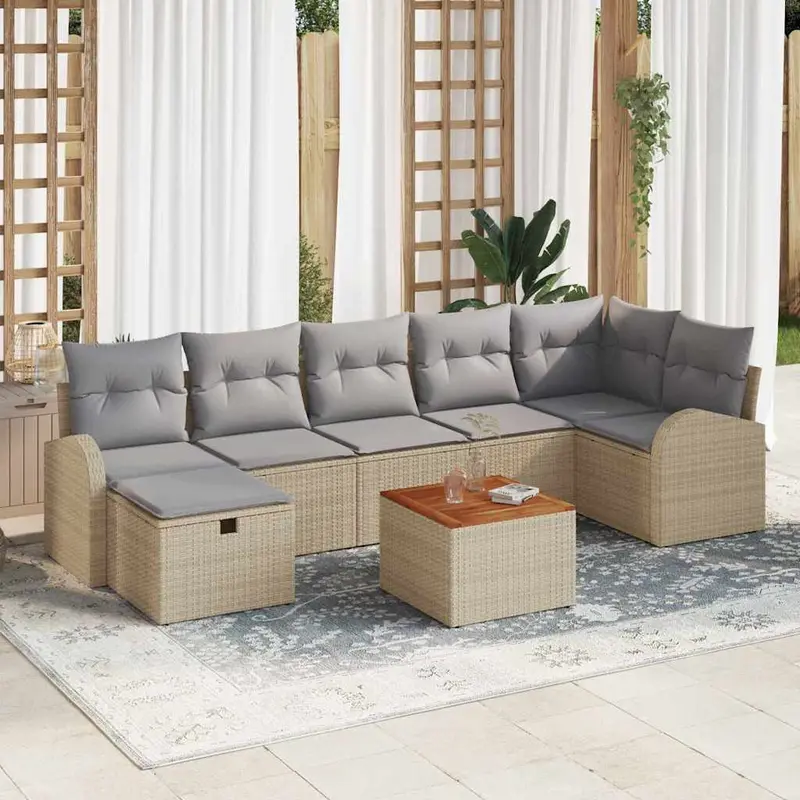Conjunto de sofás de jardín 8 pcs Beige ratán sintético