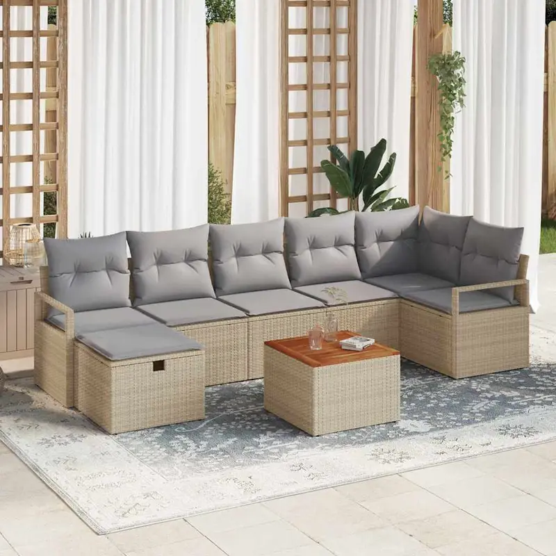 Conjunto de sofás de jardín 8 pcs Beige ratán sintético