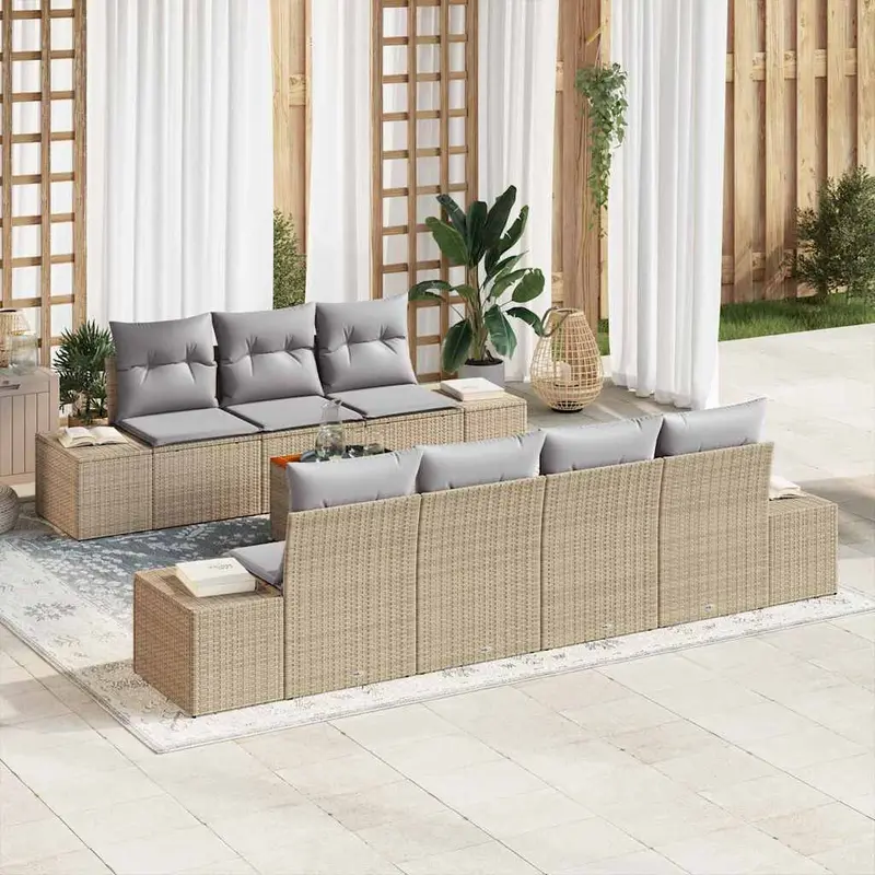 Conjunto de sofás de jardín 8 pcs Beige ratán sintético