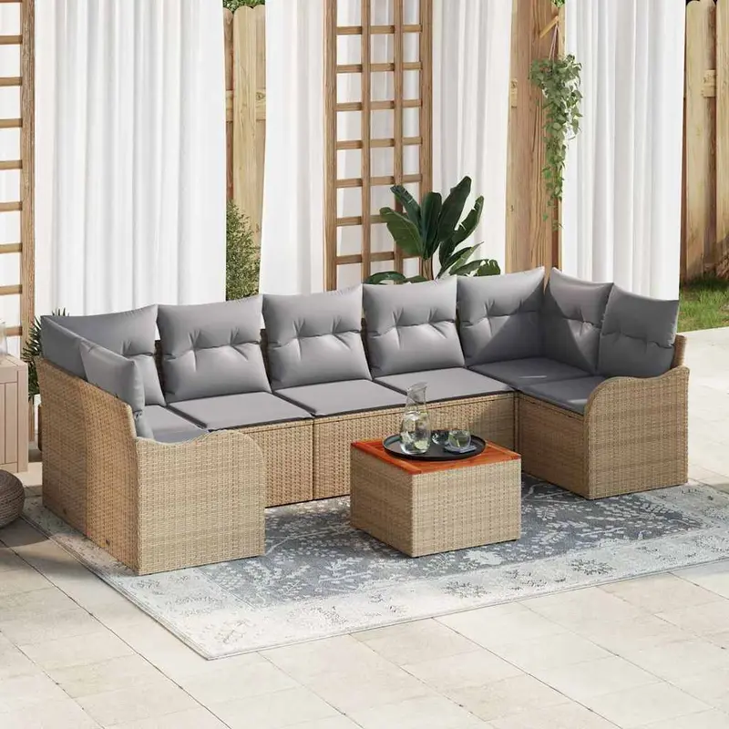 Conjunto de sofás de jardín 8 pcs Beige ratán sintético