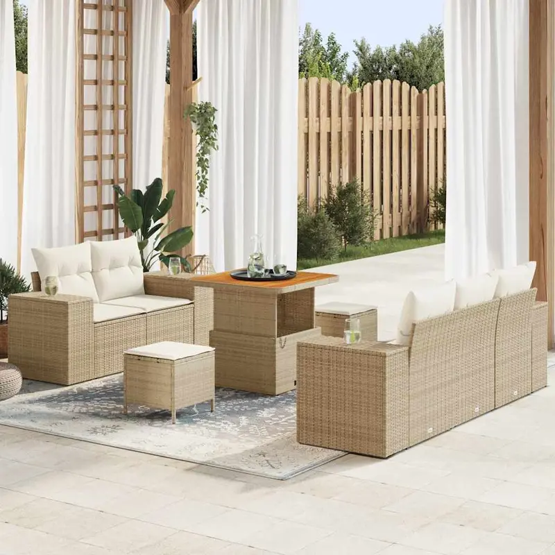 Conjunto de sofás de jardín 8 pcs Beige ratán sintético