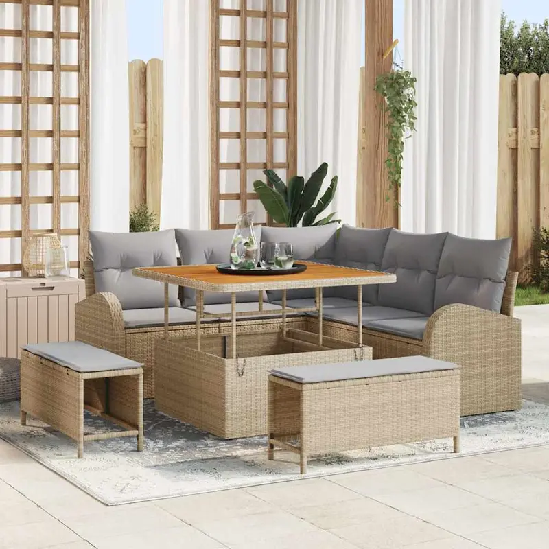 Conjunto de sofás de jardín 8 pcs Beige ratán sintético
