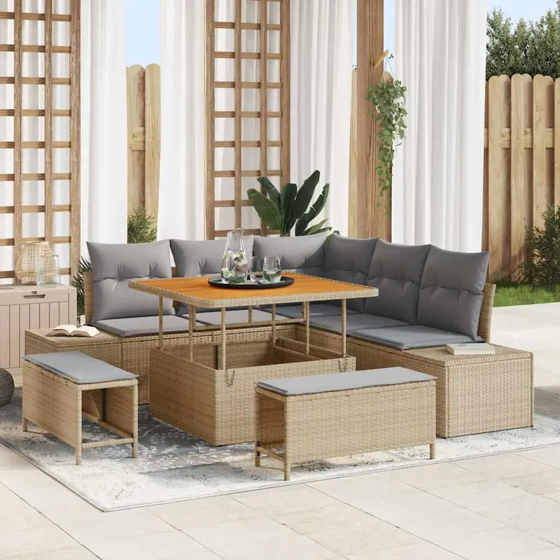 Conjunto de sofás de jardín 8 pcs Beige ratán sintético