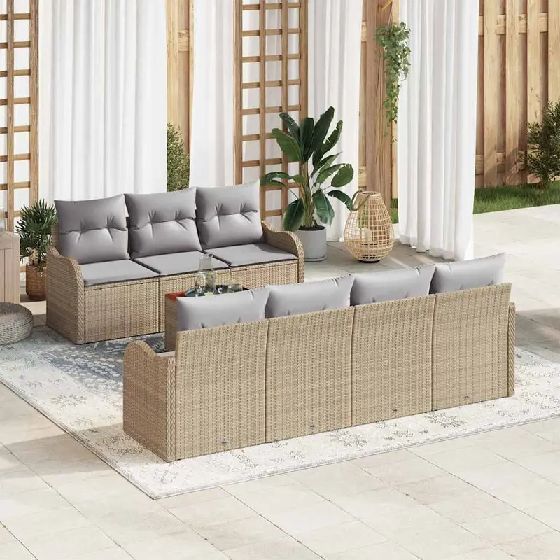 Conjunto de sofás de jardín 8 pcs Beige ratán sintético