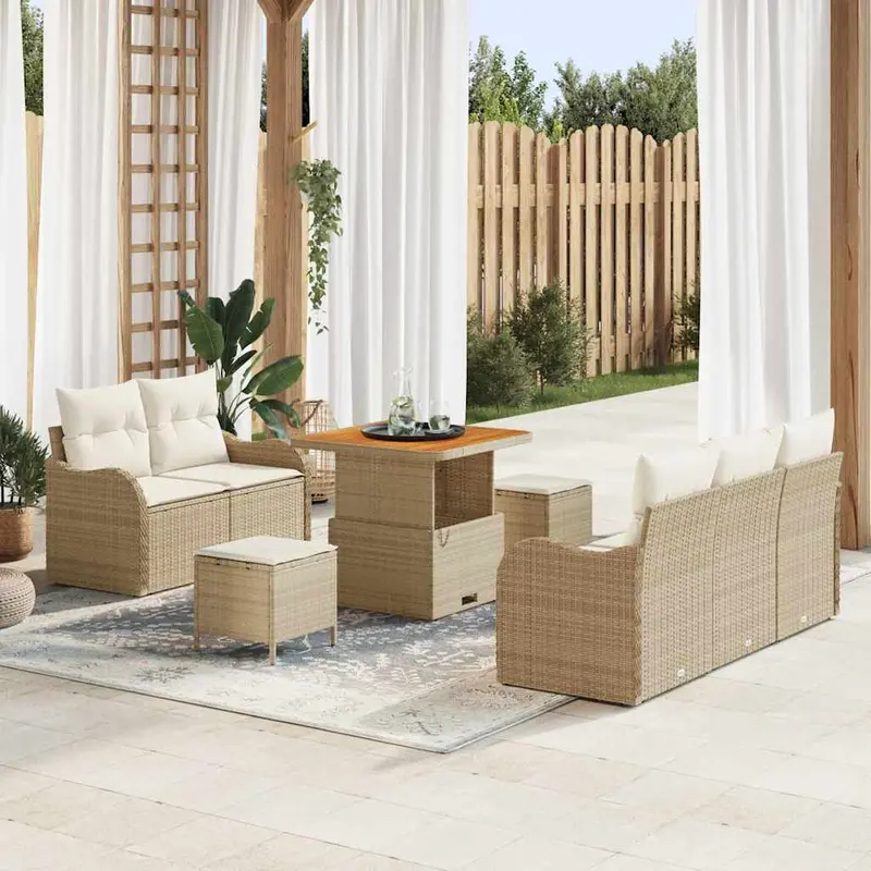 Conjunto de sofás de jardín 8 pcs Beige ratán sintético