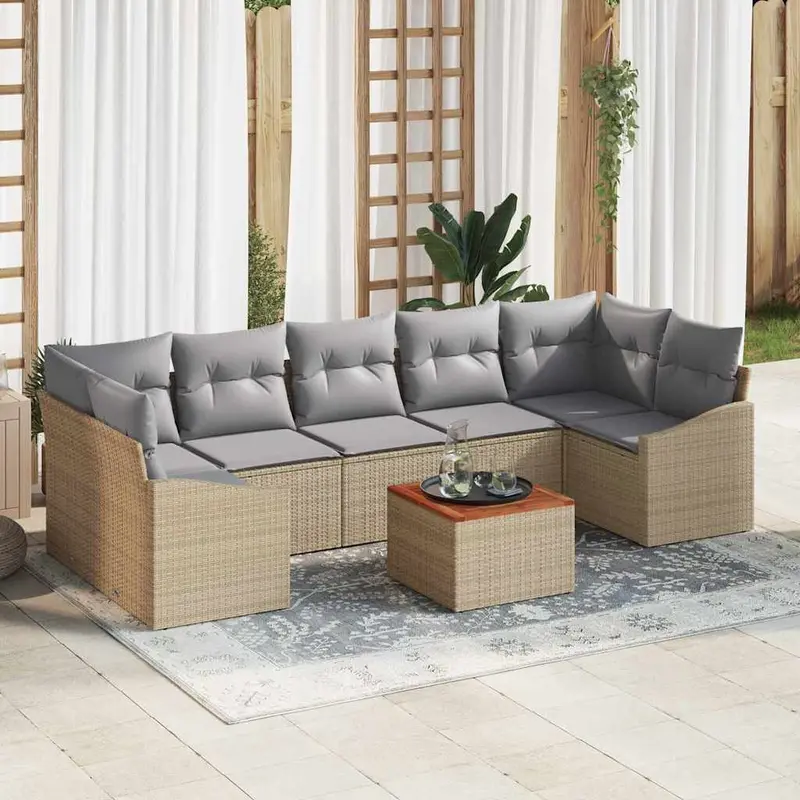 Conjunto de sofás de jardín 8 pcs Beige ratán sintético