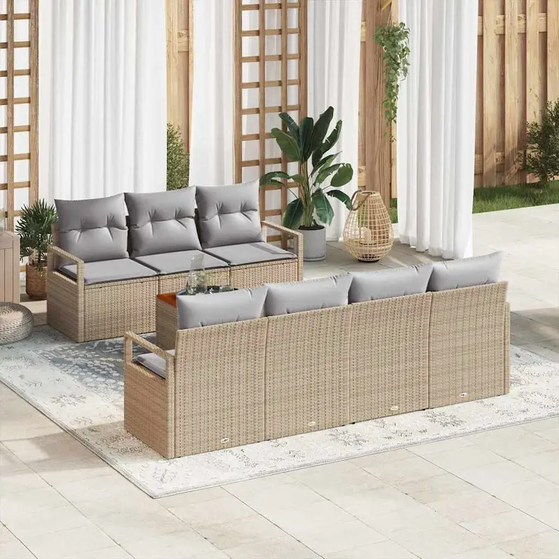 Conjunto de sofás de jardín 8 pcs Beige ratán sintético
