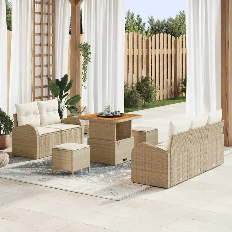 Conjunto de sofás de jardín 8 pcs Beige ratán sintético