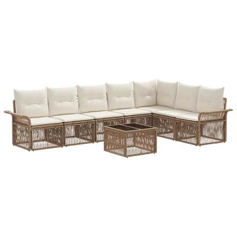 Conjunto de sofás de jardín 8 pcs Beige ratán sintético