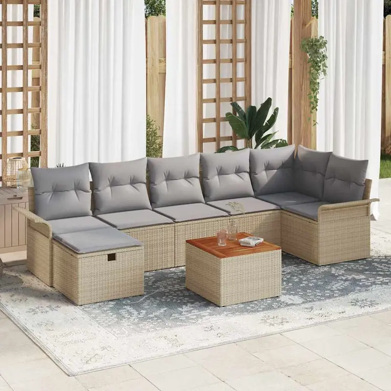 Conjunto de sofás de jardín 8 pcs Beige ratán sintético
