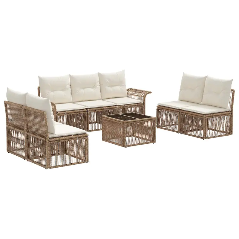 Conjunto de sofás de jardín 8 pcs Beige ratán sintético
