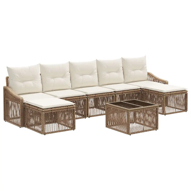 Conjunto de sofás de jardín 8 pcs Beige ratán sintético