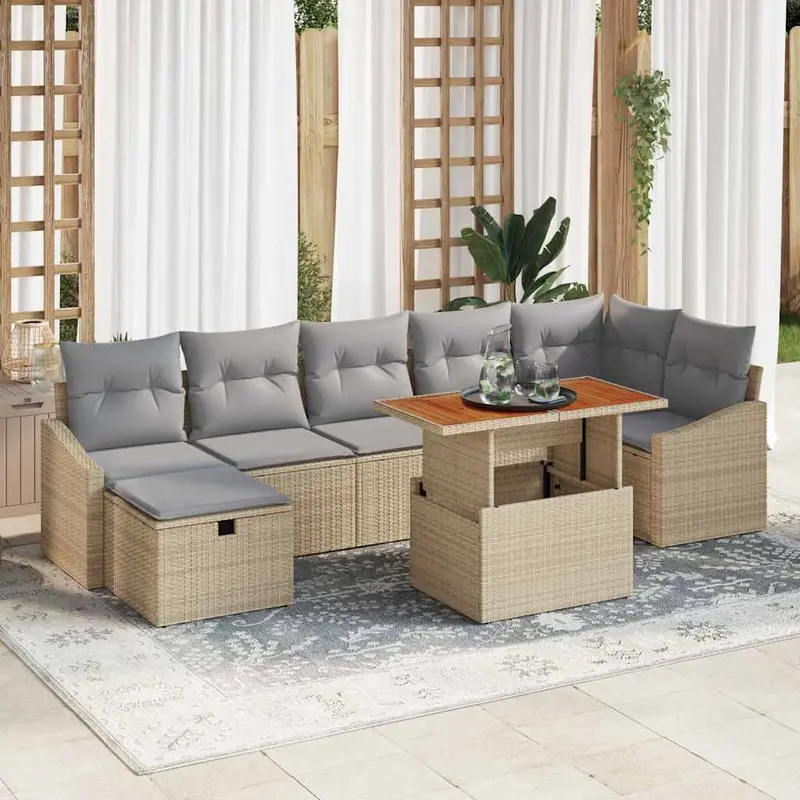 Conjunto de sofás de jardín 8 pcs Beige ratán sintético