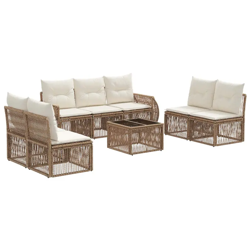 Conjunto de sofás de jardín 8 pcs Beige y blanco crema