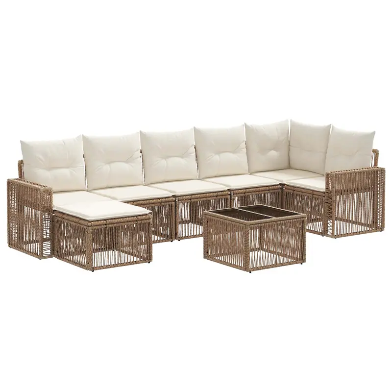 Conjunto de sofás de jardín 8 pcs Beige y blanco crema