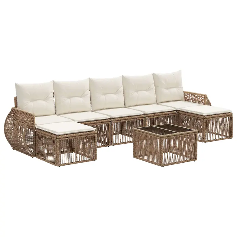 Conjunto de sofás de jardín 8 pcs Beige y blanco crema