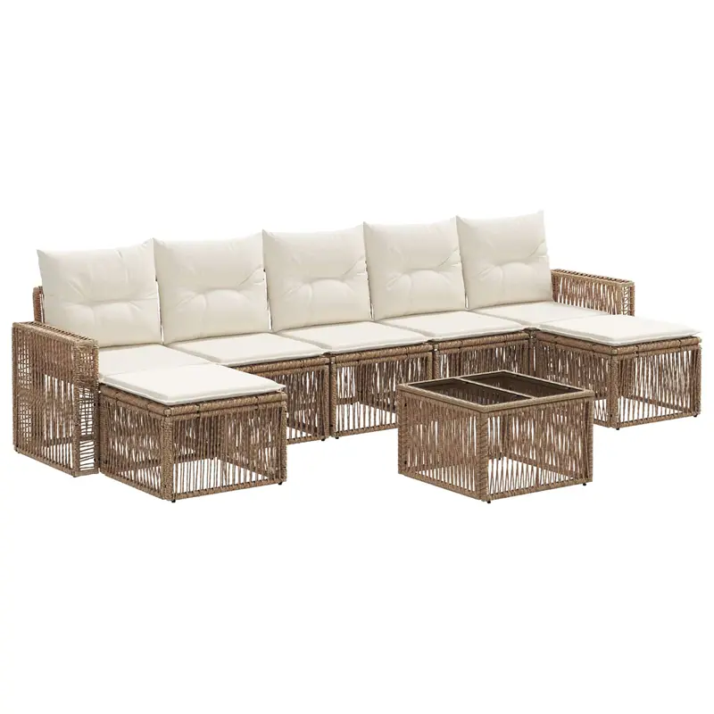 Conjunto de sofás de jardín 8 pcs Beige y blanco crema