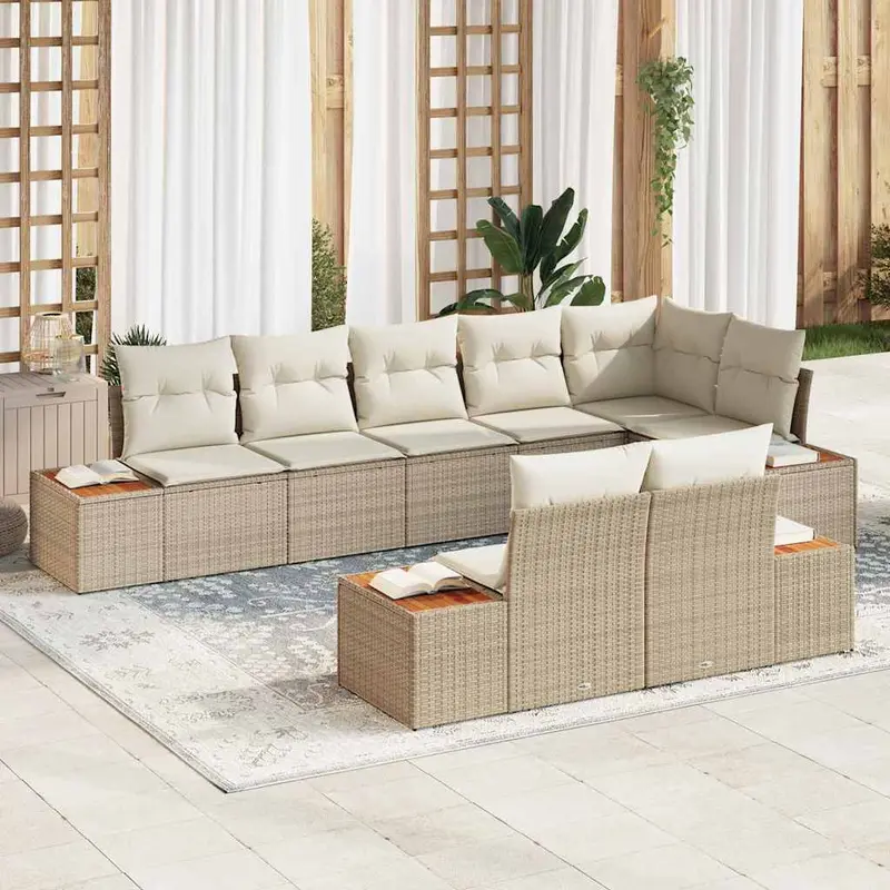 Conjunto de sofás de jardín 8 pcs Beige y Crema Ratán sintético