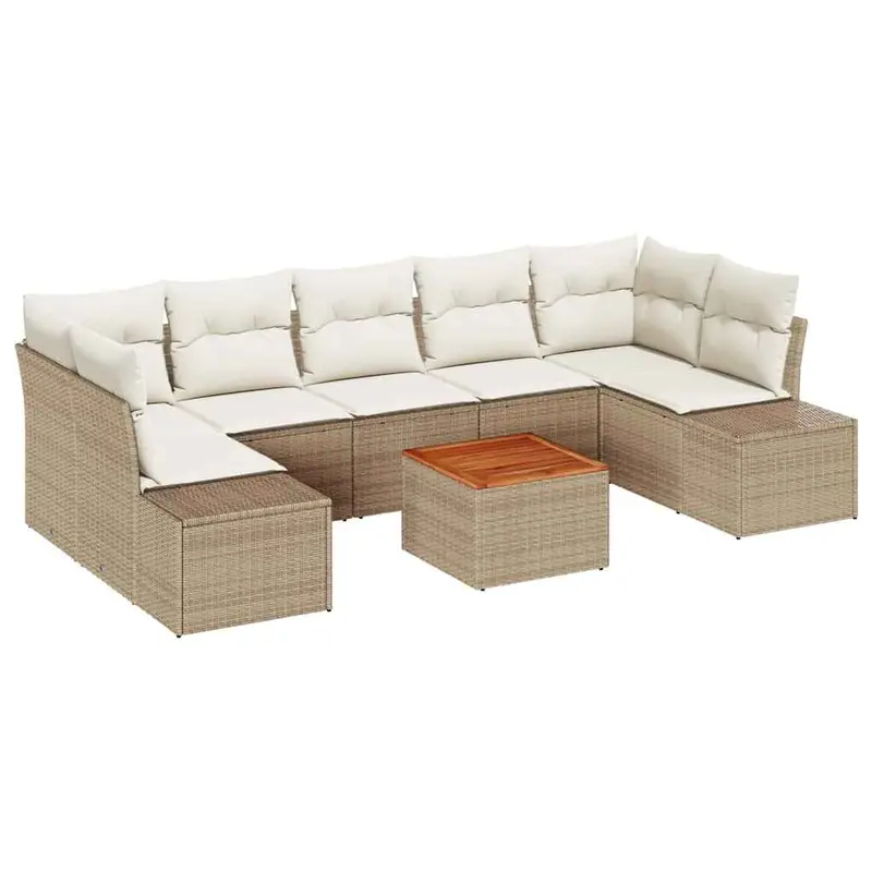 Conjunto de sofás de jardín 8 pcs Beige y Crema ratán sintético