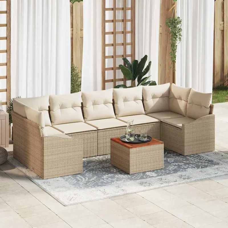 Conjunto de sofás de jardín 8 pcs Beige y Crema ratán sintético