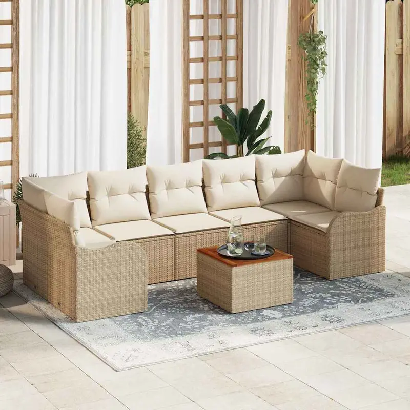 Conjunto de sofás de jardín 8 pcs Beige y Crema ratán sintético