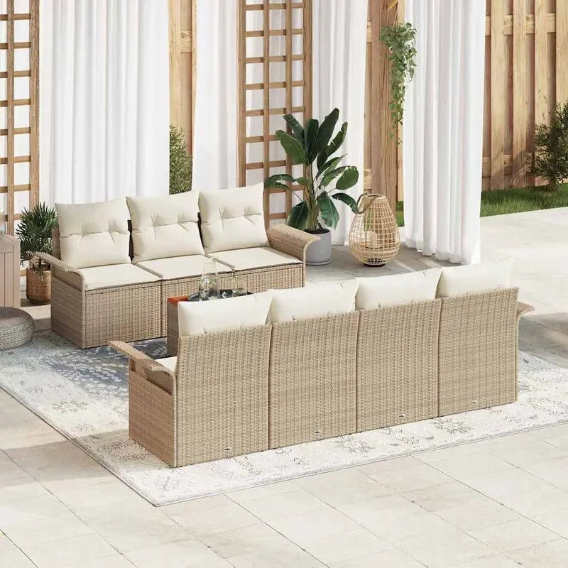 Conjunto de sofás de jardín 8 pcs Beige y Crema ratán sintético