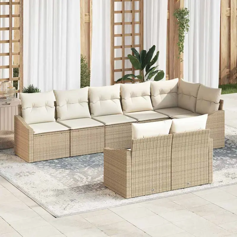 Conjunto de sofás de jardín 8 pcs Beige y ratán sintético