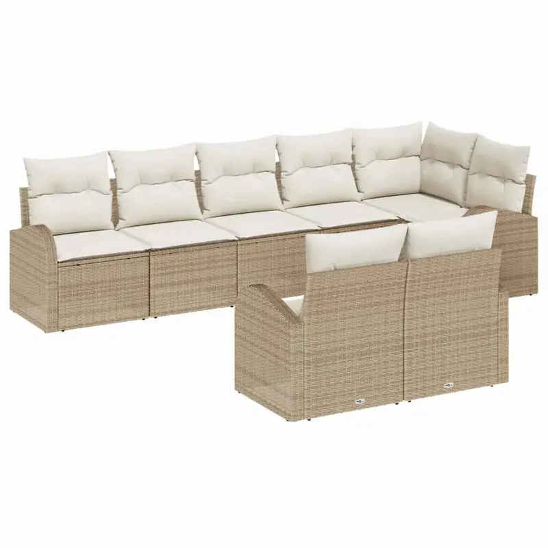 Conjunto de sofás de jardín 8 pcs Beige y ratán sintético