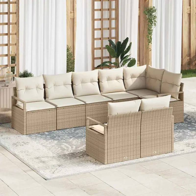 Conjunto de sofás de jardín 8 pcs Beige y ratán sintético