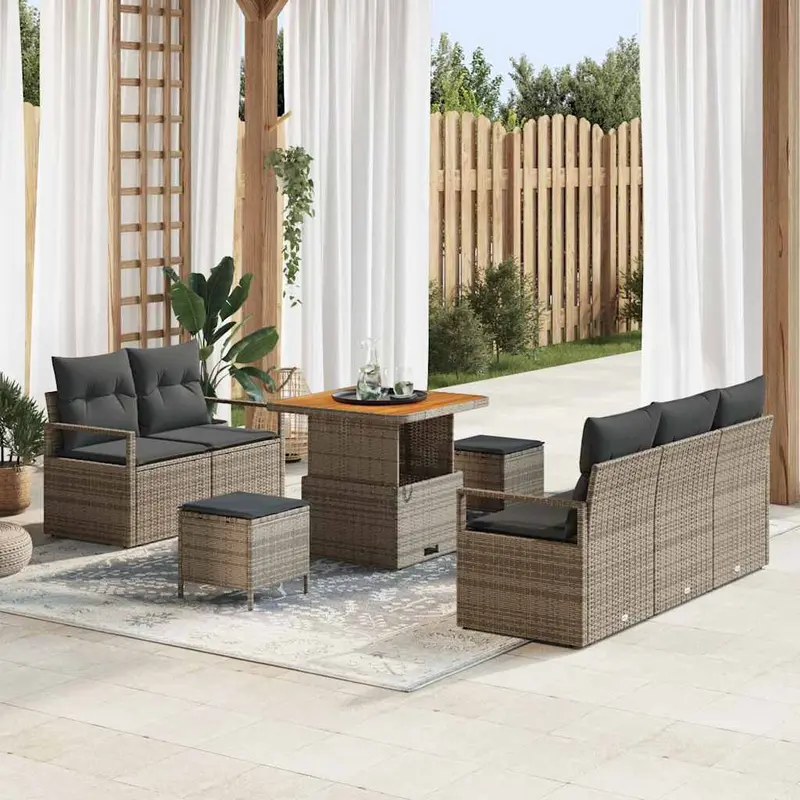 Conjunto de sofás de jardín 8 pcs Gris ratán sintético