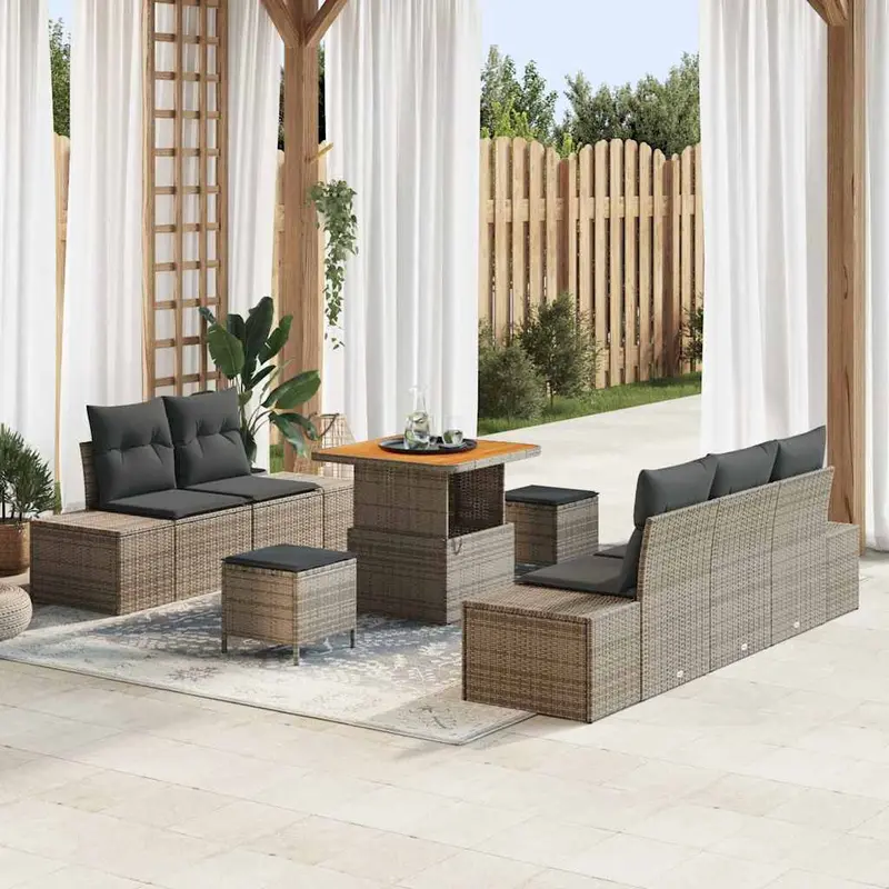 Conjunto de sofás de jardín 8 pcs Gris ratán sintético
