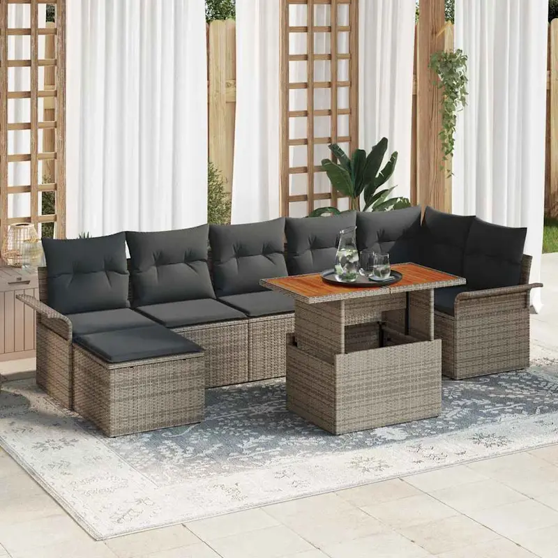 Conjunto de sofás de jardín 8 pcs Gris ratán sintético