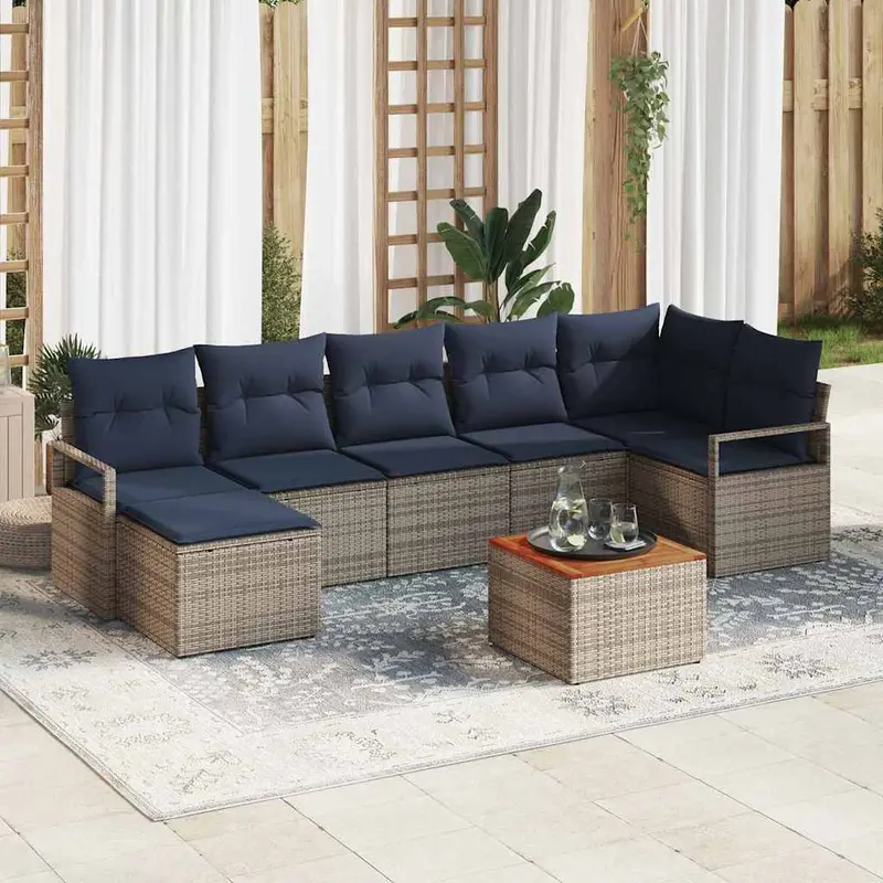 Conjunto de sofás de jardín 8 pcs Gris ratán sintético