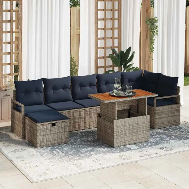 Conjunto de sofás de jardín 8 pcs Gris ratán sintético