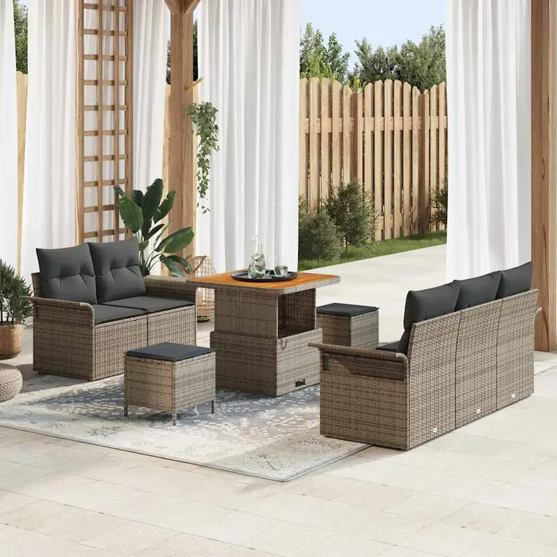 Conjunto de sofás de jardín 8 pcs Gris ratán sintético