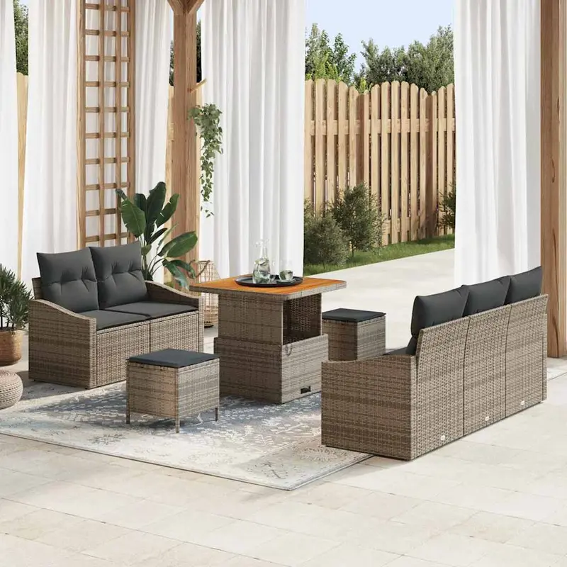 Conjunto de sofás de jardín 8 pcs Gris ratán sintético