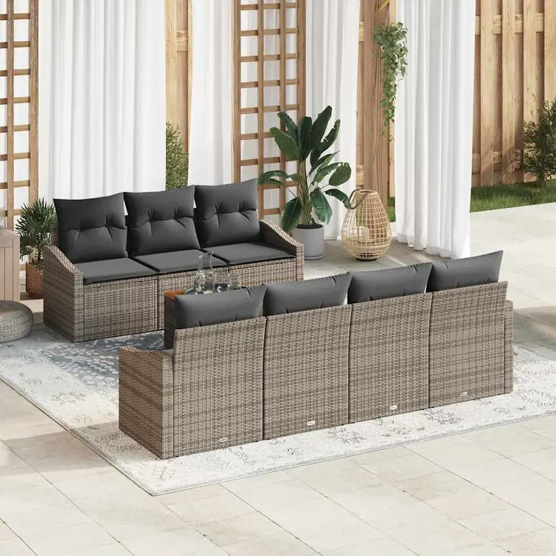 Conjunto de sofás de jardín 8 pcs Gris ratán sintético