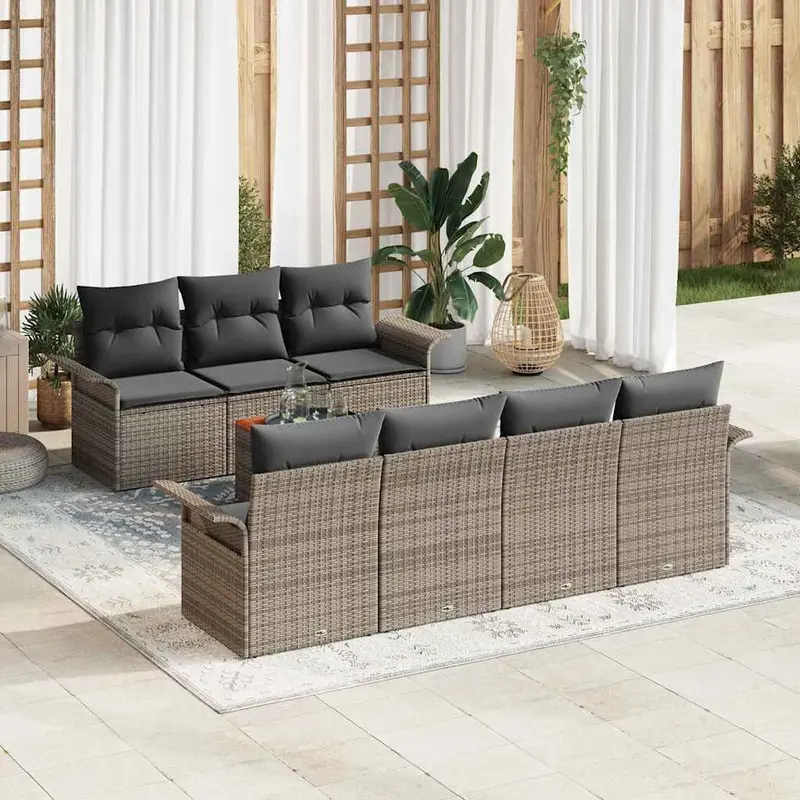 Conjunto de sofás de jardín 8 pcs Gris ratán sintético