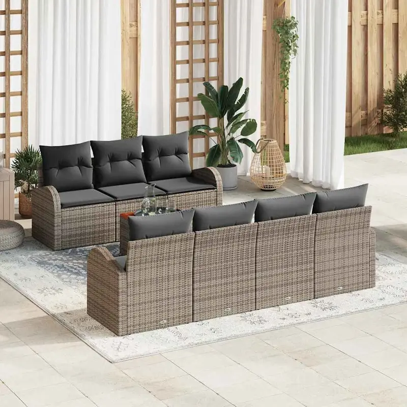 Conjunto de sofás de jardín 8 pcs Gris ratán sintético