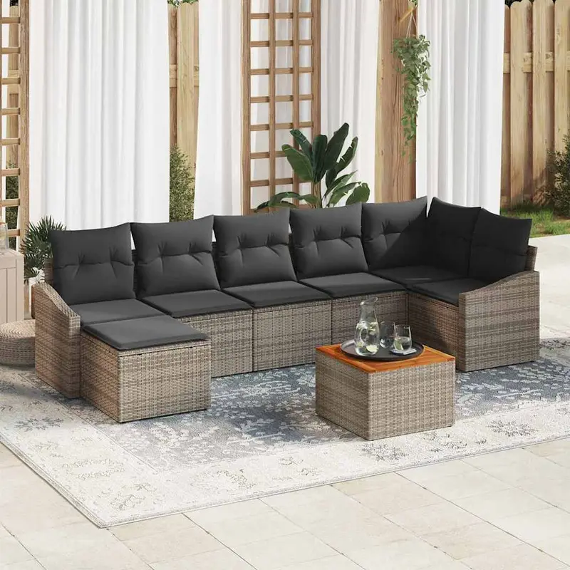 Conjunto de sofás de jardín 8 pcs Gris ratán sintético