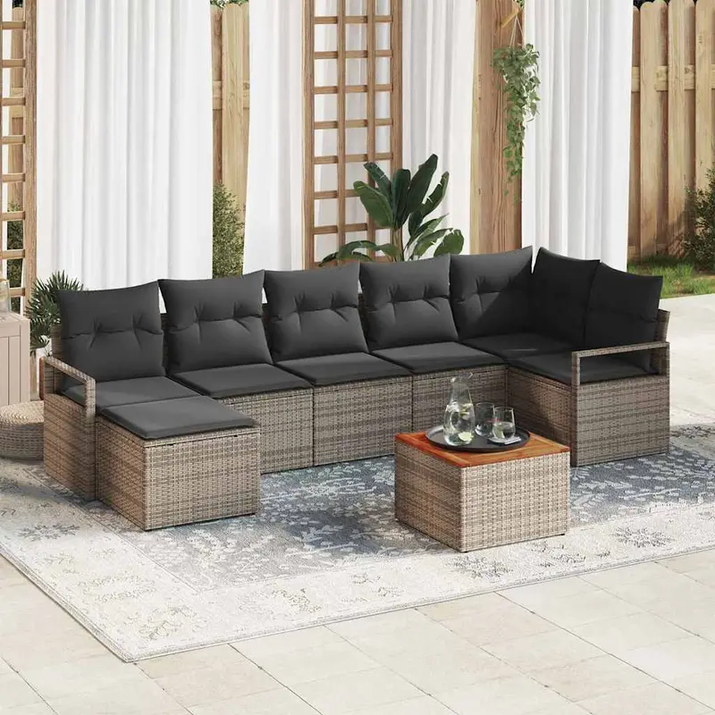 Conjunto de sofás de jardín 8 pcs Gris ratán sintético
