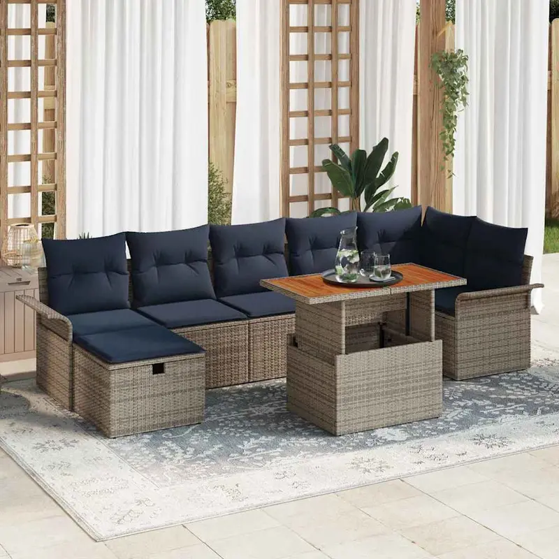 Conjunto de sofás de jardín 8 pcs Gris ratán sintético