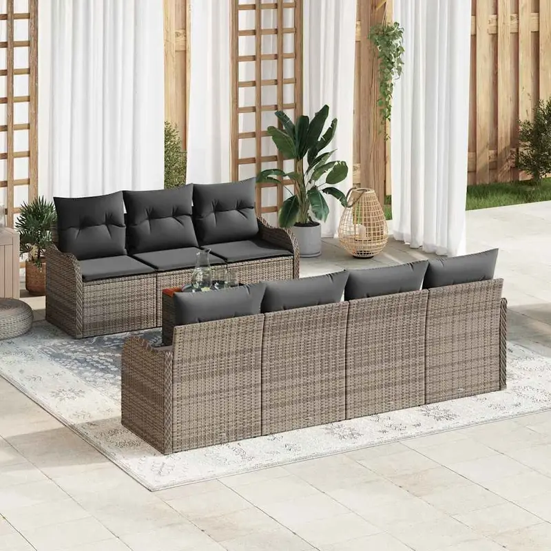 Conjunto de sofás de jardín 8 pcs Gris ratán sintético