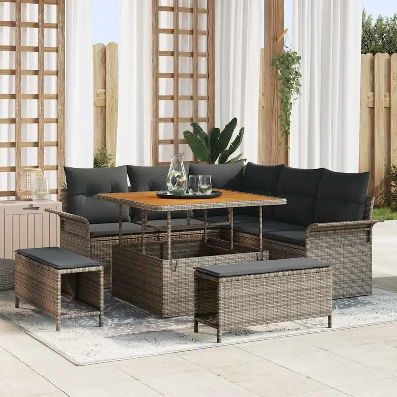 Conjunto de sofás de jardín 8 pcs Gris ratán sintético