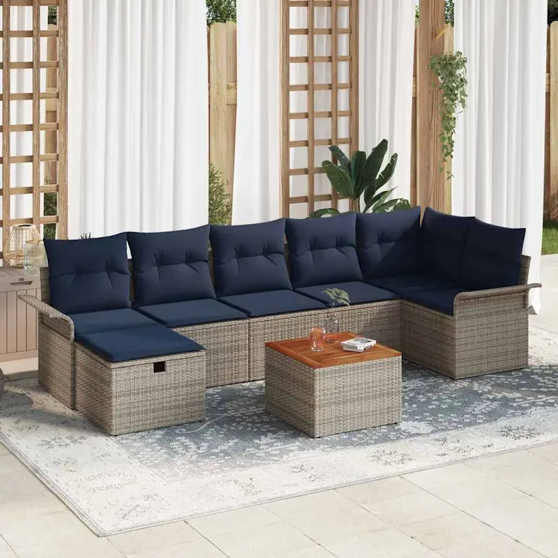 Conjunto de sofás de jardín 8 pcs Gris ratán sintético