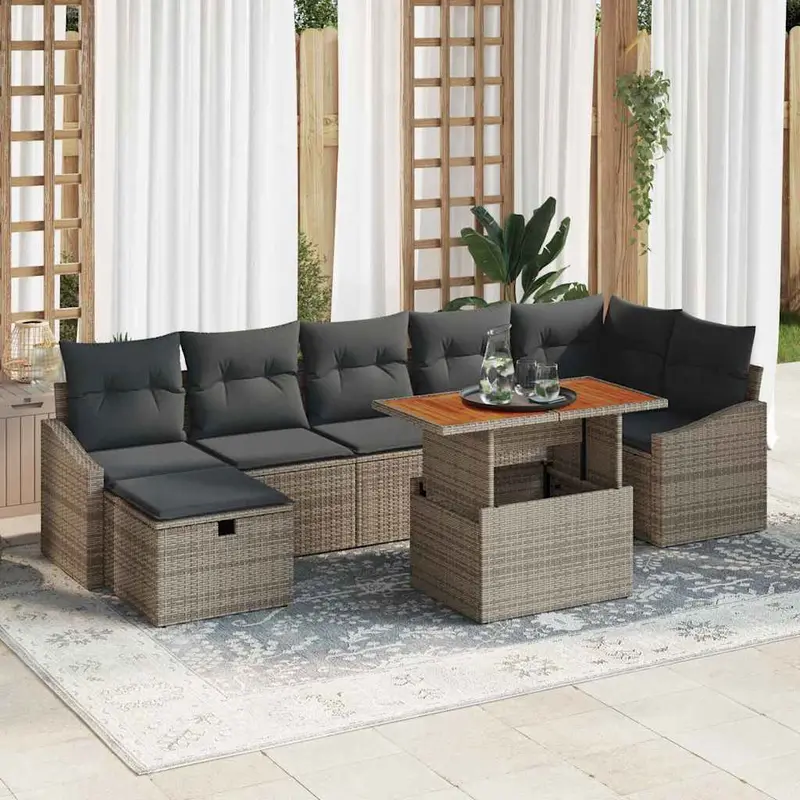 Conjunto de sofás de jardín 8 pcs Gris ratán sintético