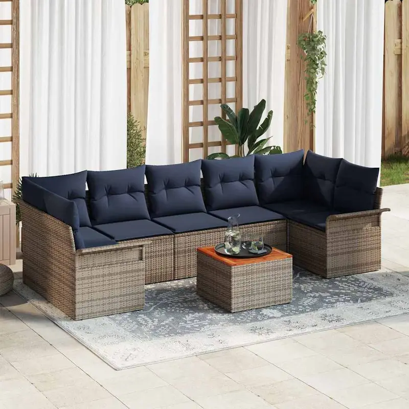Conjunto de sofás de jardín 8 pcs Gris y azul marino