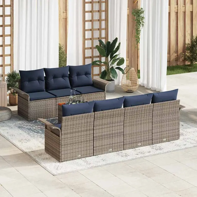 Conjunto de sofás de jardín 8 pcs Gris y azul marino